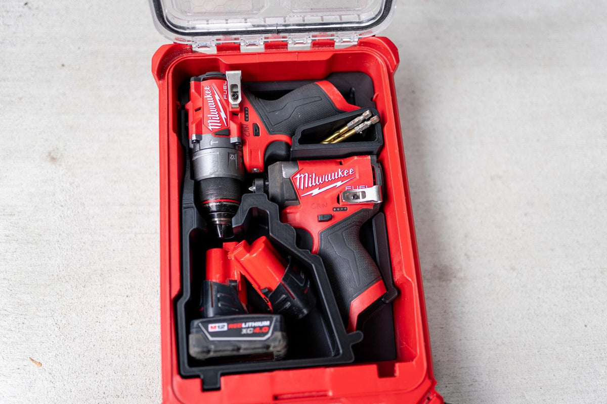 Drill & Impact Insert for Milwaukee Packout Compact Organizer 48-22-8435 | Fits M12 FUEL 3404 Hammer Drill 3453 Impact Driver | 3D Printed