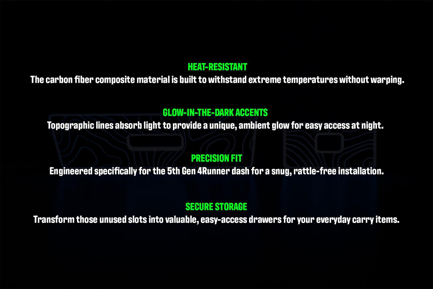 Glow Cubbies for 4Runner (2014+) 5th Gen | Carbon Fiber Drawers | Topographic