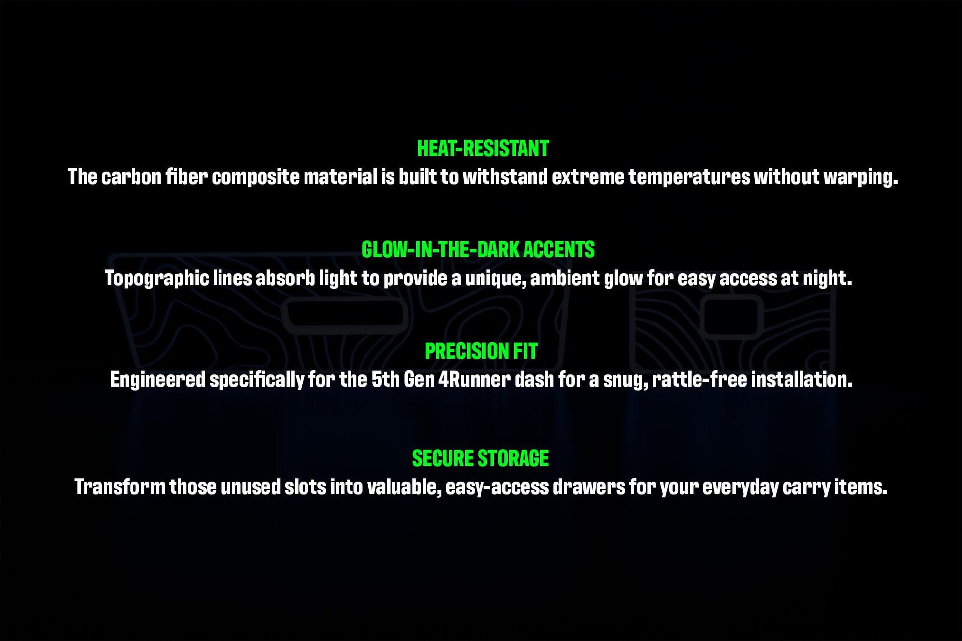 Glow Cubbies for 4Runner (2014+) 5th Gen | Carbon Fiber Drawers | Topographic