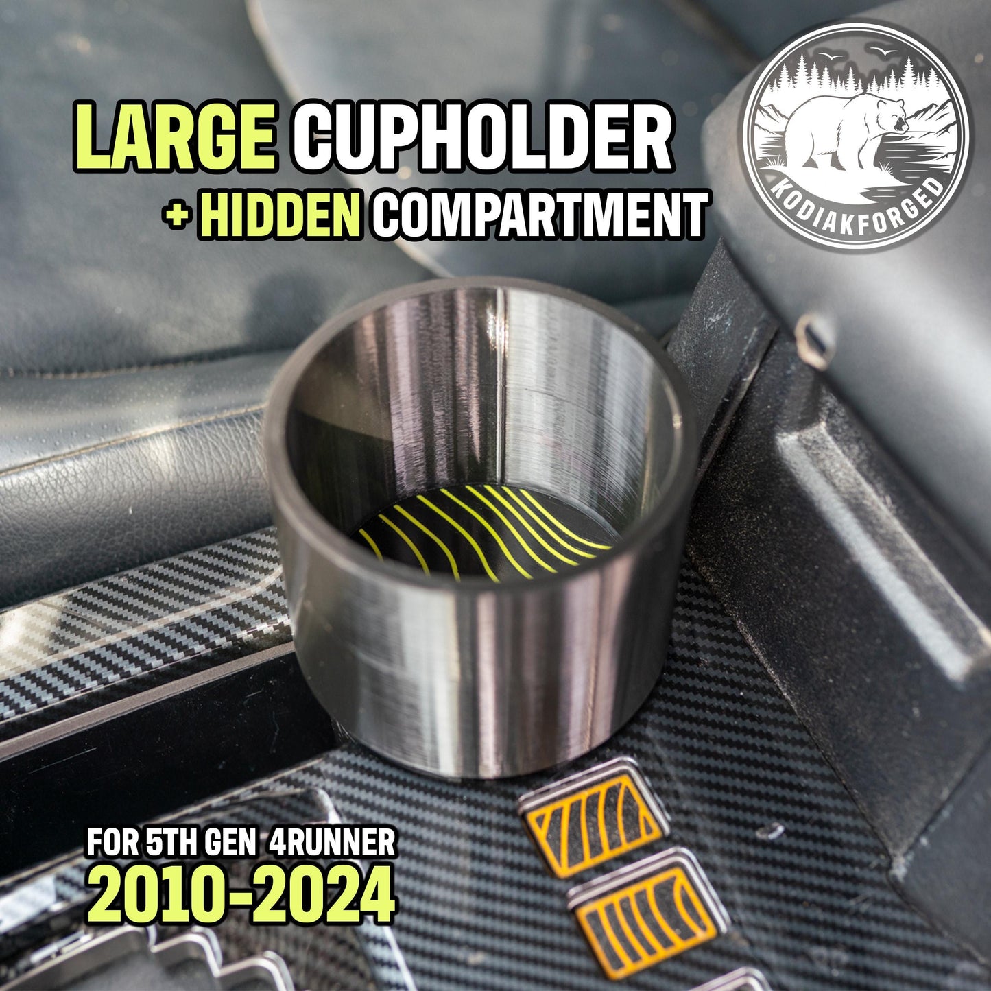 Hidden Stash Cup Holder | 5th Gen 4Runner (2010-2024) | Large Bottle Adapter | Screw-Top