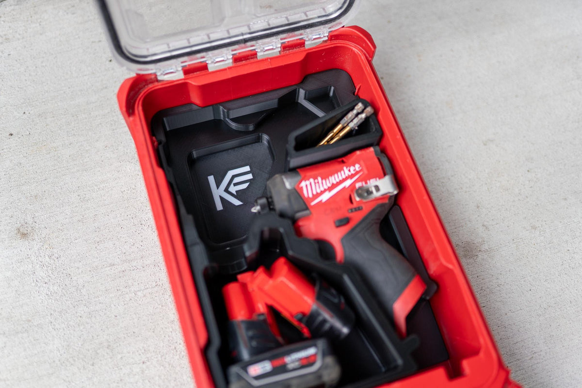 Drill & Impact Insert for Milwaukee Packout Compact Organizer 48-22-8435 | Fits M12 FUEL 3404 Hammer Drill 3453 Impact Driver | 3D Printed