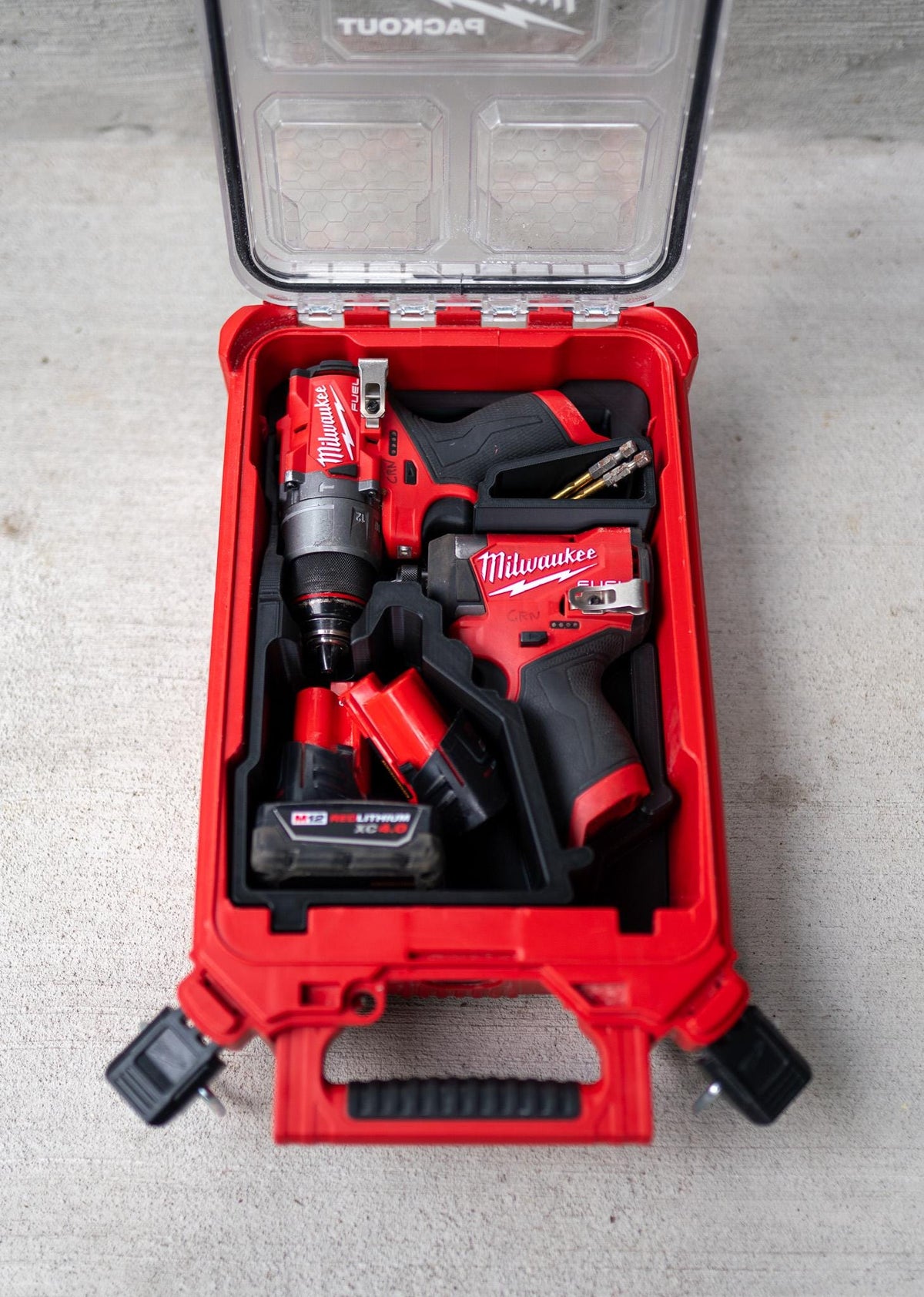 Drill & Impact Insert for Milwaukee Packout Compact Organizer 48-22-8435 | Fits M12 FUEL 3404 Hammer Drill 3453 Impact Driver | 3D Printed